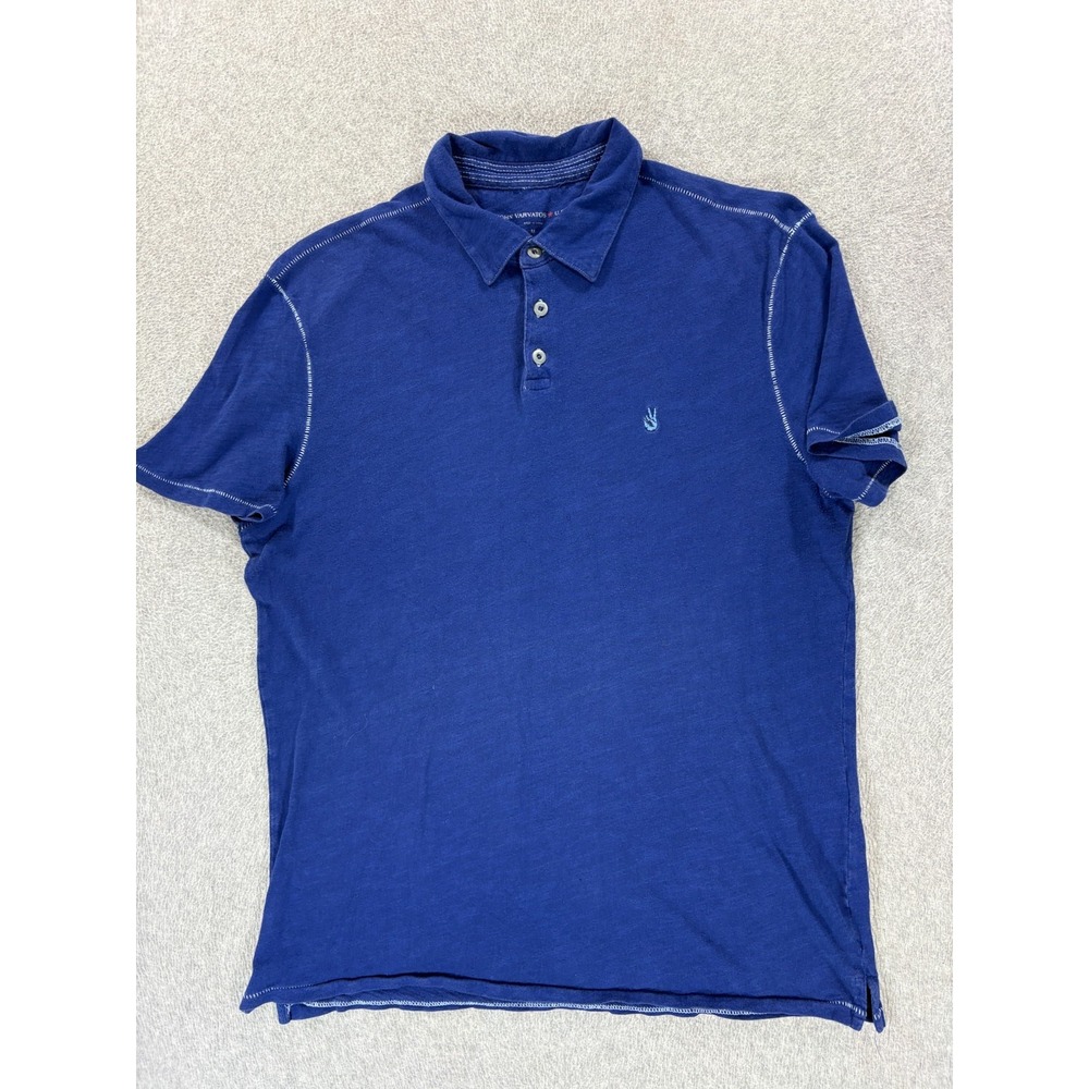 John Varvatos Peace Sign Stitched Logo S/S Polo Shirt (Men's Medium) Blue